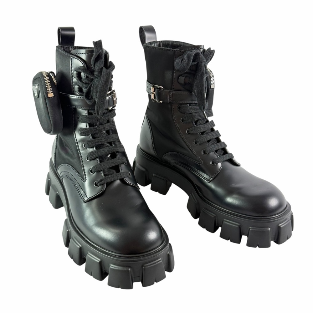 PRADA Re-Nylon White Leather Monolith With Pouch Ankle Men's Boots 8.5UK - 9.5US - Picture 5 of 16